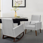 2-in-1 Fabric Upholstered Rocking Chair with Waist Pillow in Light Gray Color for Living Room or Nursery
