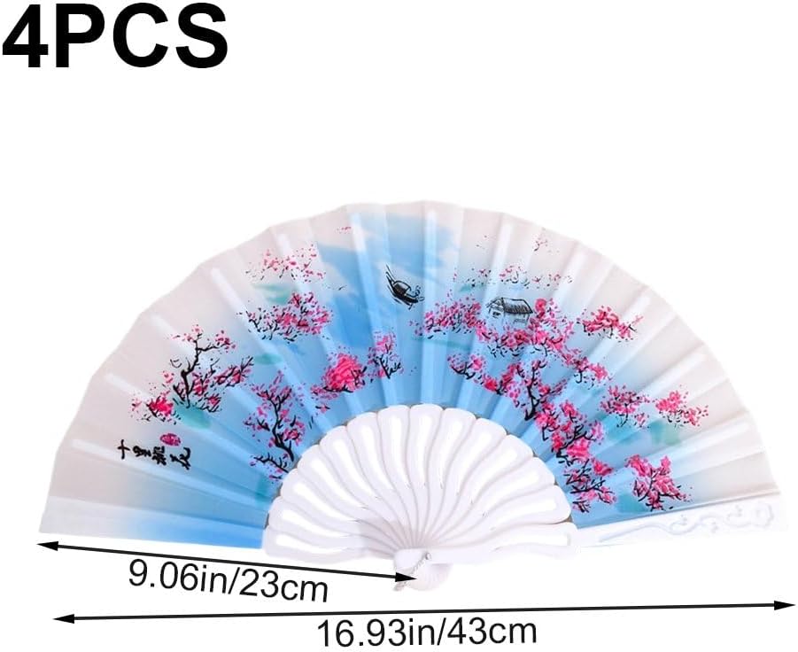 4pcs Floral Folding Hand Fan Vintage Retro Plastic Handheld Fans Folding Fan Wedding Dancing Church Party