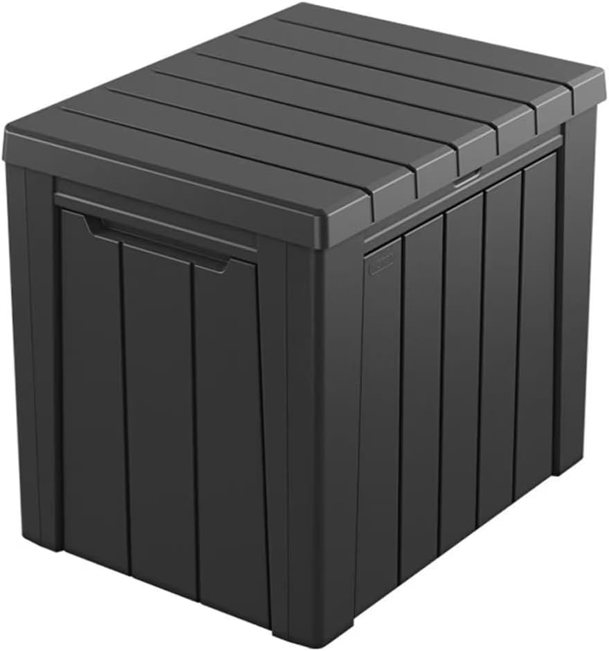 30 Gallon Outdoor Deck Box – Weather-Resistant Resin Patio Storage Table – Classic Wood-Look Cube Bench Seat for Garden Tools, BBQ Accessories & Cushions (Graphite)