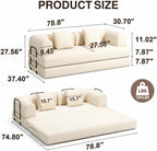 Ahomly 78.8'' Convertible Sofa Bed,5-in-1 Boneless Couch with Removable Armrests,Folding Futon Sofa Bed Includes 2 Pillows,Comfy Pull Out Couch for Living Room,No Assembly Required,Cream