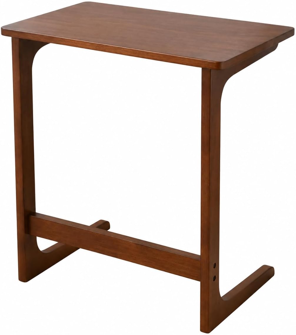 C-Shaped Side Table for Couch, Solid Wood End Table, Wooden C Table for Sofa, Couch Side Table for Laptop, Small End Table for Living Room, Bedroom, Walnut, 23.6 x 15.7 x 27.6 in