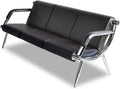 Waiting Room Bench with Armrest 3 Seat Black PU Leather Office Furniture Guest Seating Lobby Conference Reception Chair Visitor Guest Sofa for Office Airport Clinic Hospital Bank Salon Barber