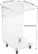 Acrylic Side Table with Storage and Lockable Wheels,C Shaped End Table,Small Coffee Table for Couch, Living Room, Bedroom,Clear