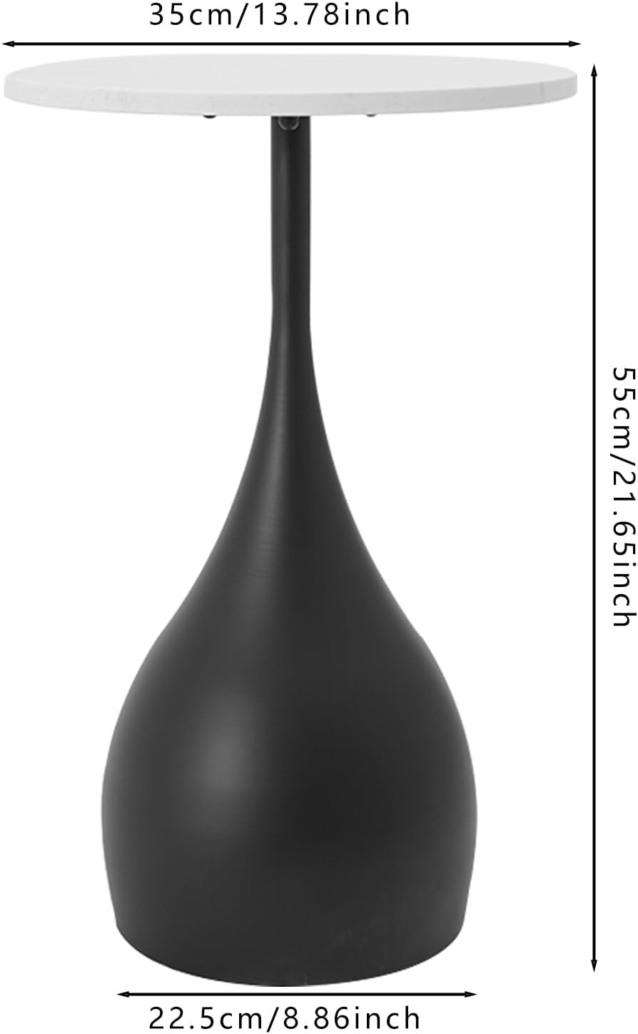 Small Sofa Side Table with Faux Marble Top, Round Accent Table Modern End Table Floor Coffee Table for Small Spaces Living Room