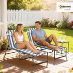 Outsunny Folding Chaise Lounge Chair Outdoor Set of 2 Mesh Seat Blue/White | Foldable, Sun Tanning Chair, Chaise Lounger, 4-Position Reclining Back, for Outside Patio Beach Poolside Backyard