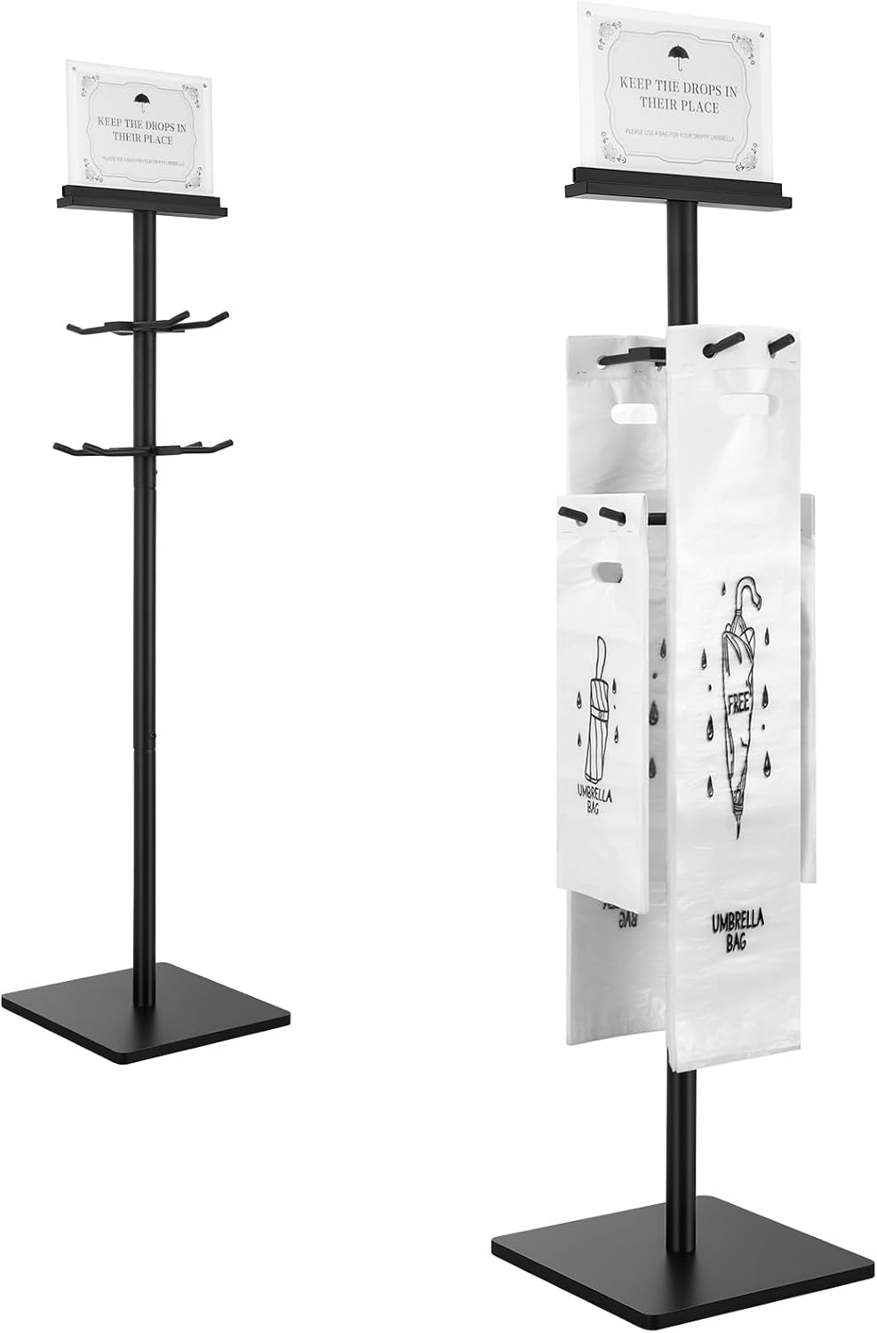 Wet Umbrella Bag Stand with 400 Bags, Dual Size Disposable Bags | Metal Holders for Magnetic Signs, Commercial Wet Bag Wrapper Holder Indoor Entryway