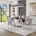 Modern Dining Chairs Set of 6, Grey Faux Leather Kitchen Chairs, Upholstered Armless Dining Room Chair with Silver Metal Legs Heavy Duty, Comfortable (Grey Chiars, Set of 6)