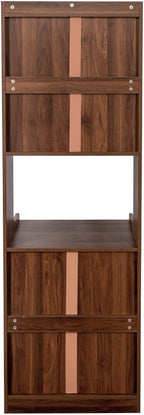 Tall Kitchen Pantry Hutch Cabinet with Glass Doors, 71" Wooden Storage Cabinet with Drawer and Shelves, Walnut Buffet Sideboard for Dining Room & Kitchen Organization