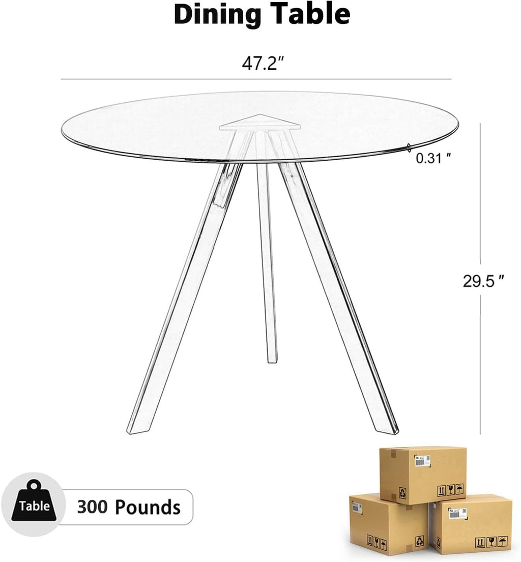 Round Dining Table for 4, 47" Modern Glass Dining Table, Leisure Coffee Table, Kitchen Circle Dinner Table, Saving Space(Black)