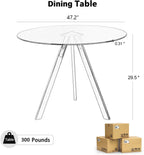 Round Dining Table for 4, 47" Modern Glass Dining Table, Leisure Coffee Table, Kitchen Circle Dinner Table, Saving Space(Black)