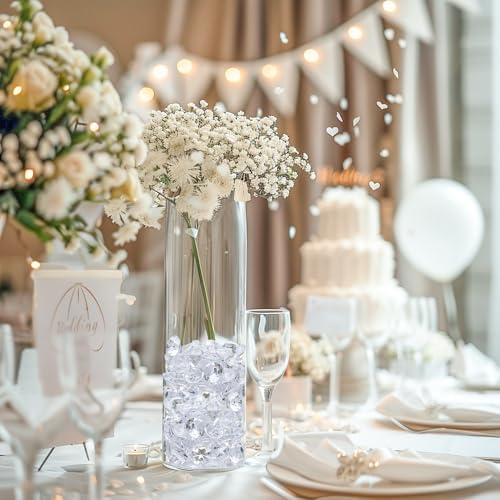HappyFiller 420 Pcs Acrylic Diamonds Diving Gems Crystal Clear Treasure Jewels for Table Scatters, Wedding Centerpieces,Party Decor,Vase Fillers,Gift for Bride,Mom,Brithday,Size:0.8",0.4"