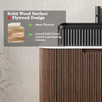 30'' Bathroom Vanities Cabinet with Sink, Wall Mounted Floating Cabinet W/Curved Edges Stripes, Oak Plywood, Soft-Close System with a Drawer, Black Rectangular Ceramic Basin - Kiel, Dark Walnut/B