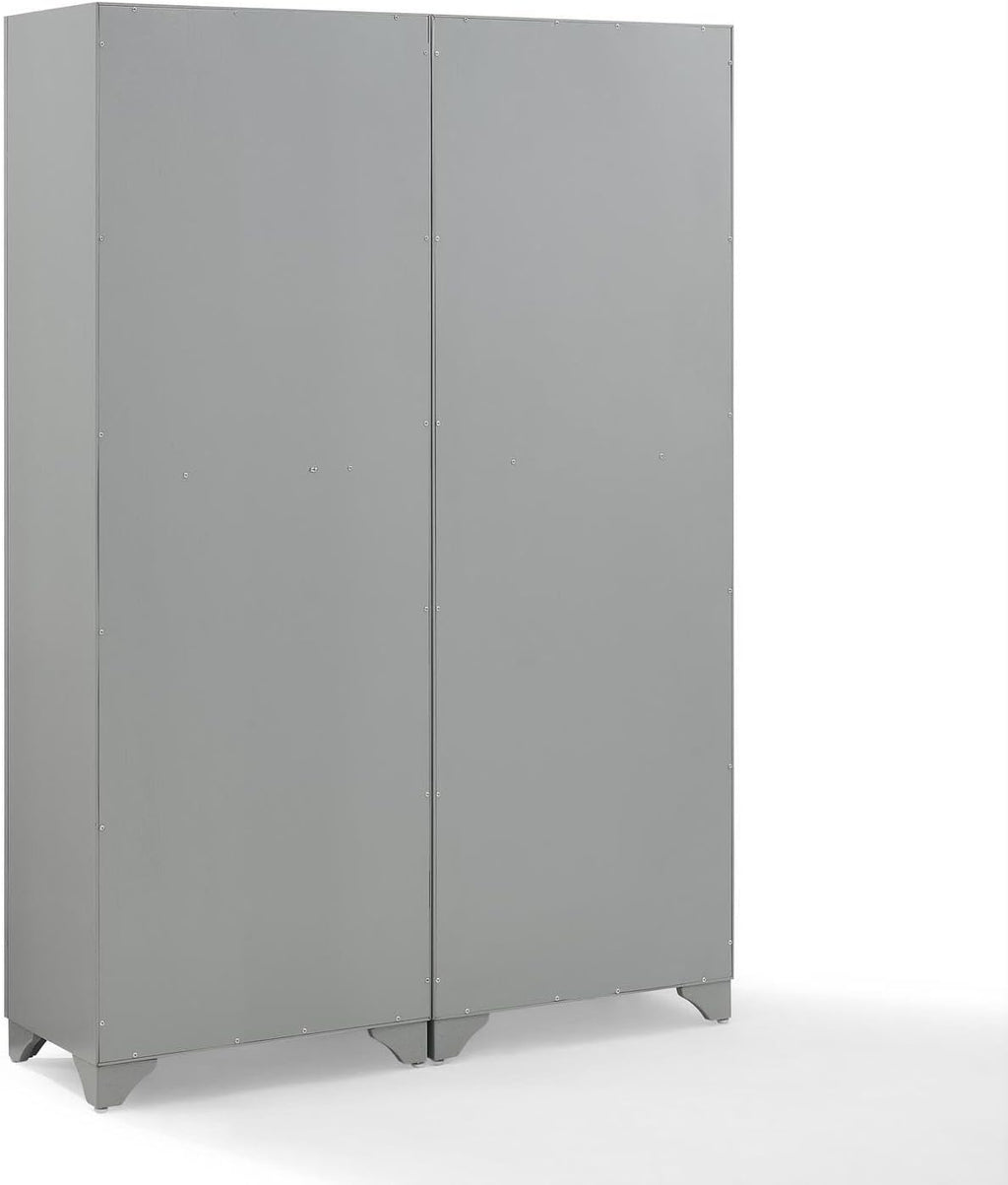 HomeStock Pantry Cabinet Set - 2 Piece Modular Kitchen Storage - Distressed Gray