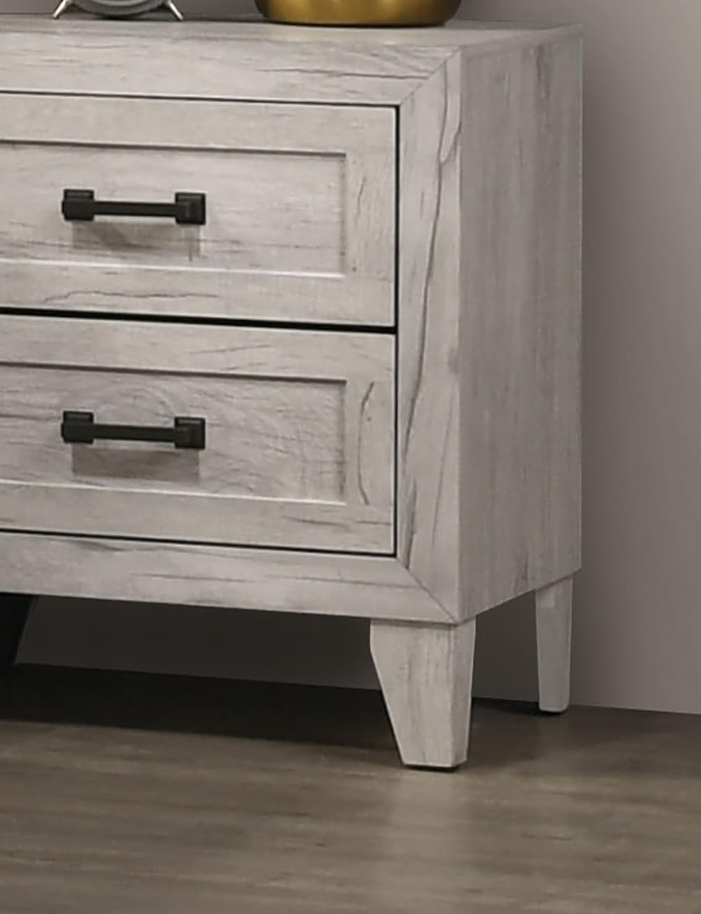 Bedside Table White Wash Finish Striking Elegant 1pc Nightstand Contemporary Style Black Bar Pull 2-Drawers,for Small Spaces