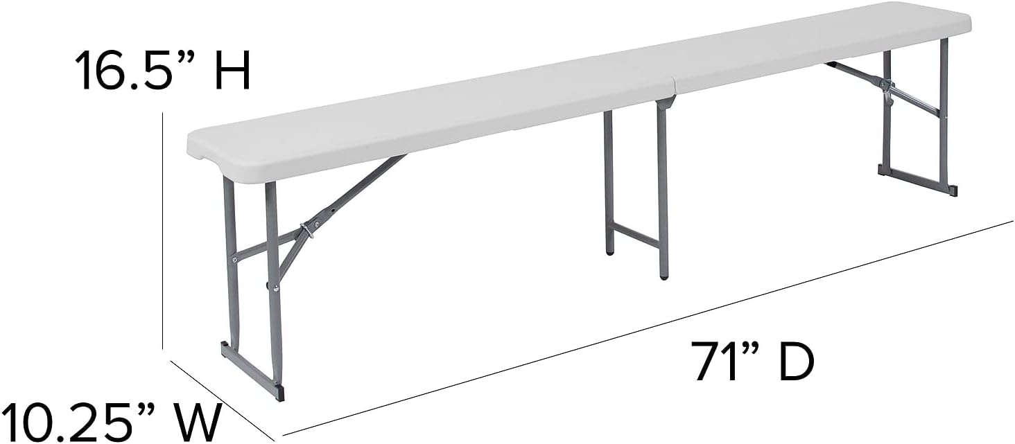Flash Furniture Talbott 10.25''W x 71''L Bi-Fold Granite White Plastic Bench with Carrying Handle