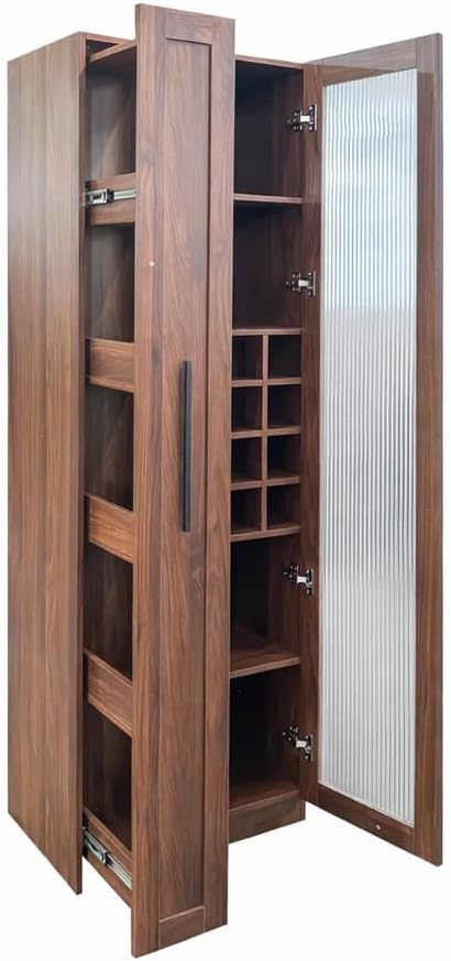 ZeHuoGe Kitchen Pantry Cabinet with Multi-Functional Pull-Out Multi-Tier Storage Shelf,Farmhouse Storage Cabinet with Glass Doors,Pantry Organizers for Kitchen, bar Cabinet,Dining Room
