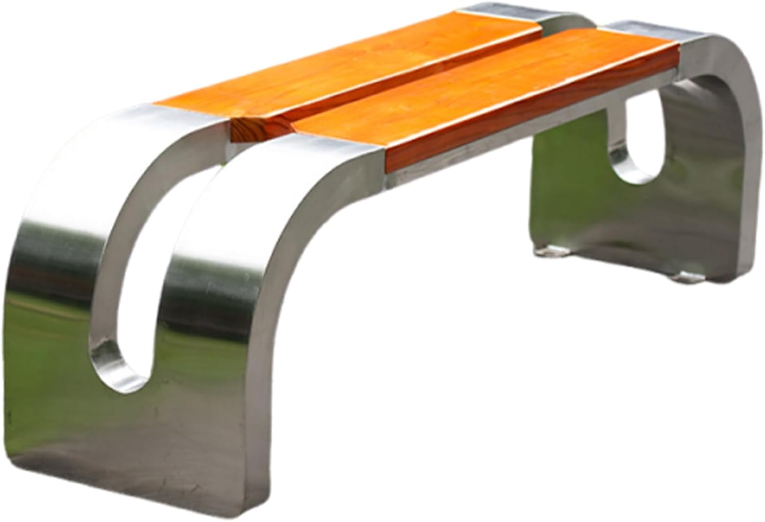 Curved Outdoor Bench with a Unique Design, Featuring Solid Wood seat and Metal Frame. Ships Fully Assembled and is Suitable for Parks, Communities, and Streets Yellow 120cm