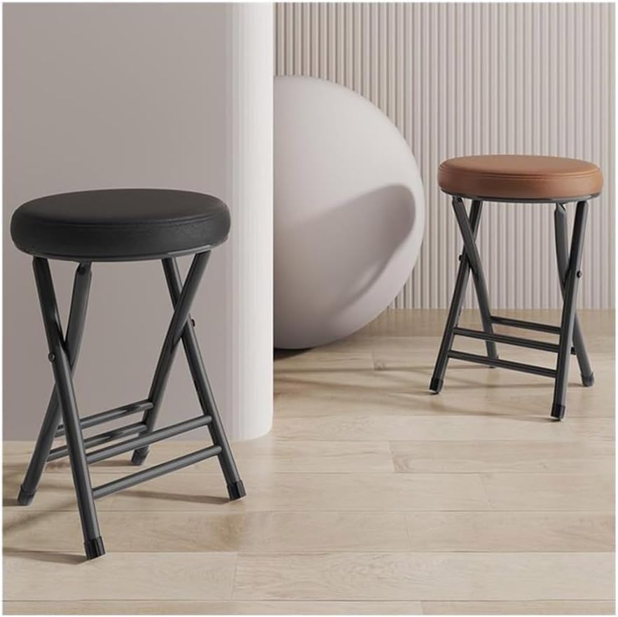 Portable Folding Bar Stool 20in Backless Chair Round Padded Breakfast Barstool for Living Room Bedroom