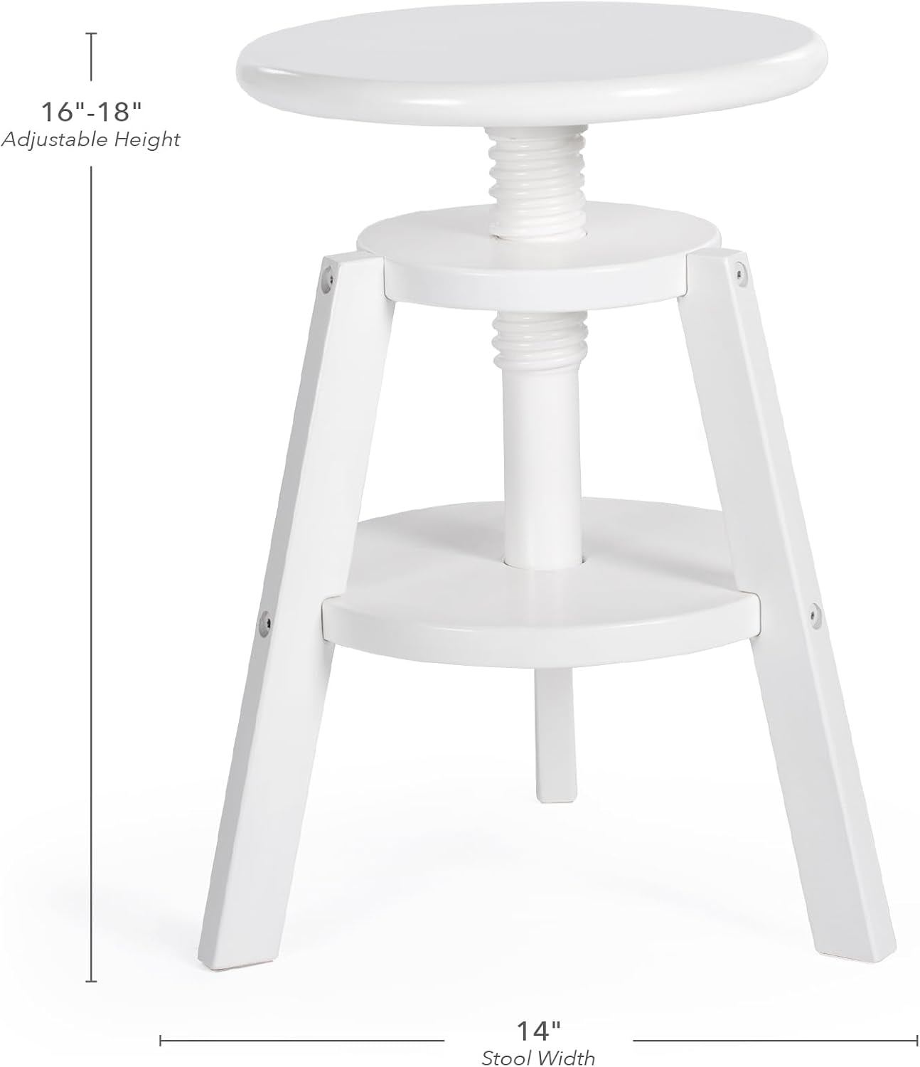 Guidecraft Adjustable Drafting Wooden Stool-White: Drafting Chair for Kids, 16”-18” Inch Toddler Stool for Kids' Art Studio Furniture | Adjustable Height Chair for Drawing, Painting, and Crafting