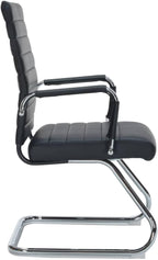 Black Waiting Room Guest Chair No Wheels, Leather Conference Room Reception Chair with Back Support, Ergonomic Desk Chairs with Sled Base, Set of 2, Black.