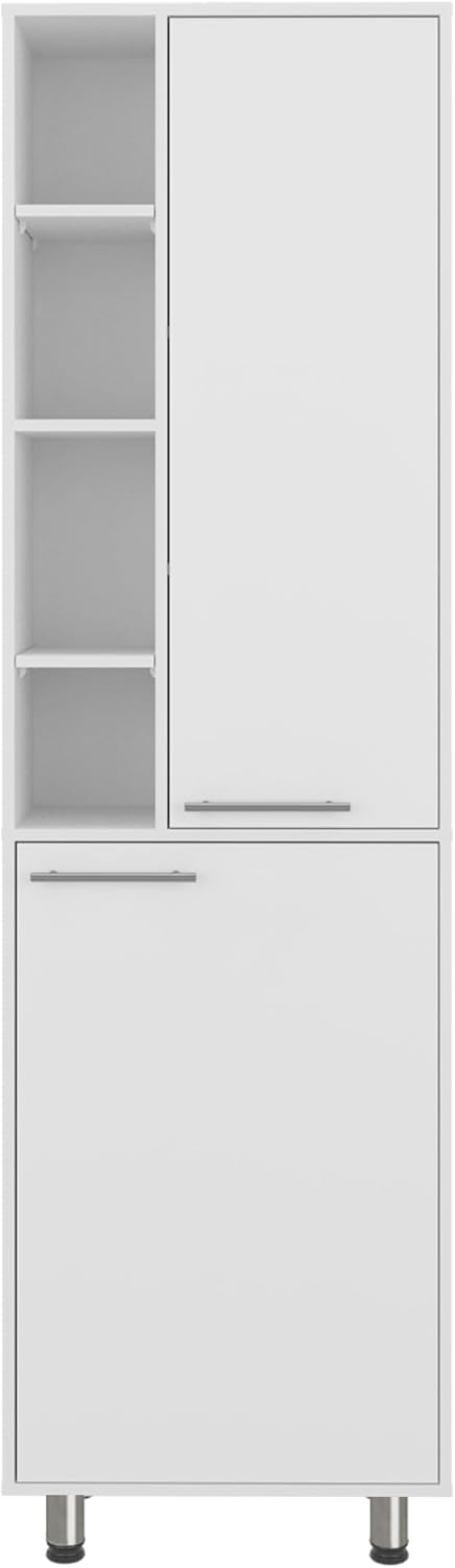 Modern White Kitchen Pantry Cabinet with Open & Closed Shelves – Space-Maximizing Storage for Appliances, Jars & Containers | Durable, Dust-Resistant Design with Ergonomic Access
