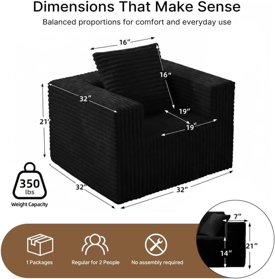 Small Boneless Sofa Chair No Assembly Couch in a Box Memory Foam Mini Cloud Reading Chair with Throw Pillow for Living Room Bedroom Playroom