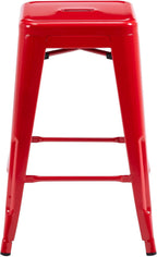 24 Inch Metal Bar Stools,Counter Height Bar Chair,Indoor Outdoor Backless Kitchen Stools Set of 4,Red