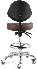 Rolling Drafting Chair with Back Support - Tall Office Chair for Standing Desk Adjustable Foot Ring Swivel Rolling Stools for Workshop Art Studio Salon Shop Counter Home Office (Brown)