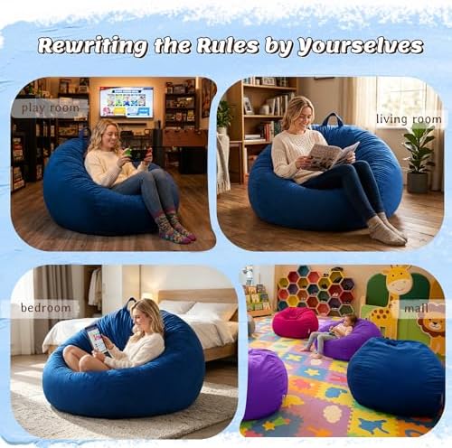 ZurNesfure Bean Bag Chair, Teardrop Large Bean Bag with Filling Blue, 3FT | Bean Bag Chairs for Living Room, Washable Comfy Chair with Handle, Fluffy Bean Bag for Reading Gaming Relaxing