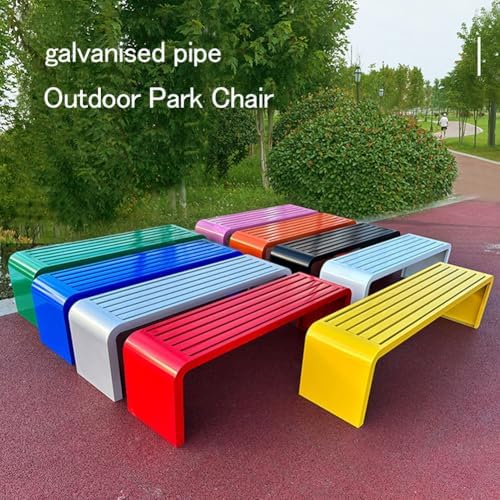 Colorful Kindergarten Outdoor Bench, All-Weather Steel Frame Garden Chair, No Backrest Patio Bench for Park, Lounge, and Porch - Durable Iron Seat for Kids