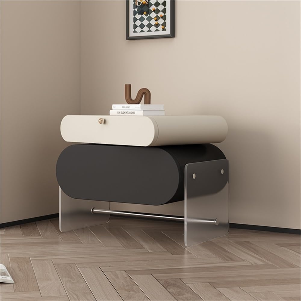 Solid Wood Bedside Table with Acrylic Legs Nightstand Modern End Table with Drawers Storage Cabinet for Living Room Solid Construction(Multi-Colored,48cm)