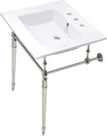 Kingston Brass KVPB25227W8PN Edwardian 25-Inch Console Sink with Brass Legs (8-Inch, 3 Hole), White/Polished Nickel