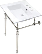 Kingston Brass KVPB25227W8PN Edwardian 25-Inch Console Sink with Brass Legs (8-Inch, 3 Hole), White/Polished Nickel