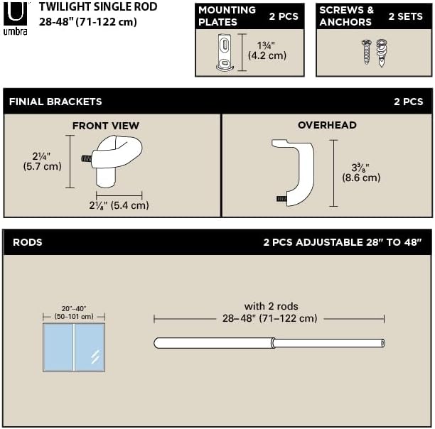 Umbra Twilight Curtain Rod Set – Wrap Around Design Ideal for Blackout or Room Darkening Panels, 28 to 48 Inches, Gold