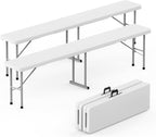 Plastic Folding Bench - Portable Bench Used for Indoor, Outdoor, Picnic, Party, Camping, Dining Seat, Garden Soccer Multipurpose Entertaining Activities, White (2, White, 8 Feet)