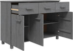 Sideboard Buffet Cabinet, Dark Grey Solid Pine Wood Credenza with 3 Drawers and 3 Doors, Wooden Storage Cupboard for Dining Room, Entryway, 44.5 Inches Long