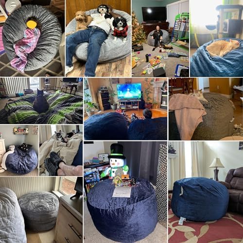 SHOUREN 3 Ft Bean Bag Chair,Memory Foam Bean Bag Chairs for Adults,Bean Bag Sofa for Living Room,Beanbag with Filler Included,Soft Velvet Fabric,Pull-Handle - 3 Foot,Dark Grey