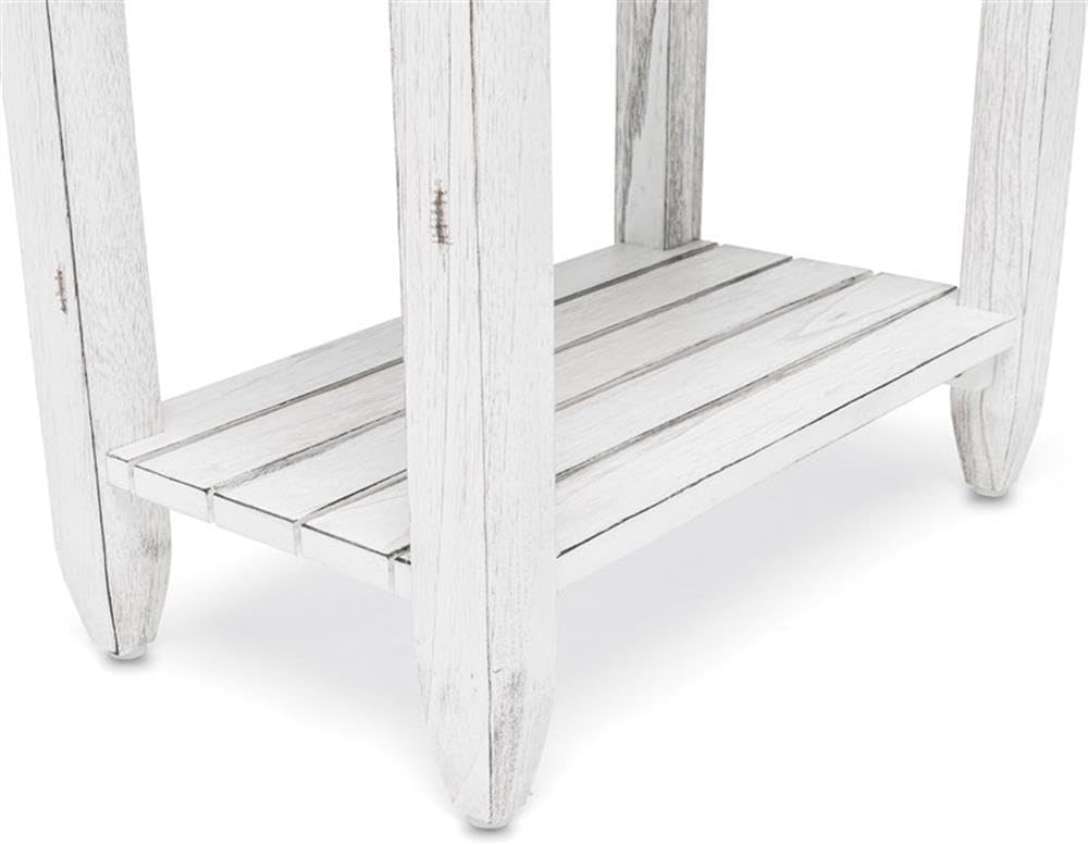 Pemberly Row Contemporary Wood Chairside Table, 25" H x 14" W x 23" D, Mindi and White Cedar, White/Blue Finish, 1 Drawer with Rope Ring Pulls, Coastal Style End Table for Living Room or Bedroom