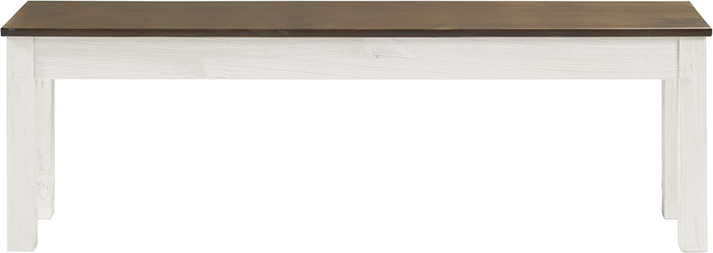 Furniture Dash - Wood Bench - Entryway Bench - Dining Bench - 53.15" W, 12.2" D, 17.72" H - 22lb - White Distressed