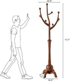 Wood Freestanding Coat Rack with 8 Hooks Coat Tree Standing,Walnut | Wooden Creative Clothes Hanger with Sturdy Sphere Base and Tree Branch Hooks 160lb Load Capacity for Entryway Hallway Bedroom