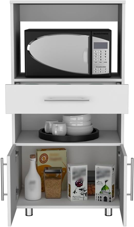 24.4" D*16.53" W*48.03" H Freestanding Kitchen Pantry with Dawer, 2 Open Shelves, Lower Double Door, Rectangular Storage Cabinet, Modern Minimalist, for Living Room, Dining Room, White