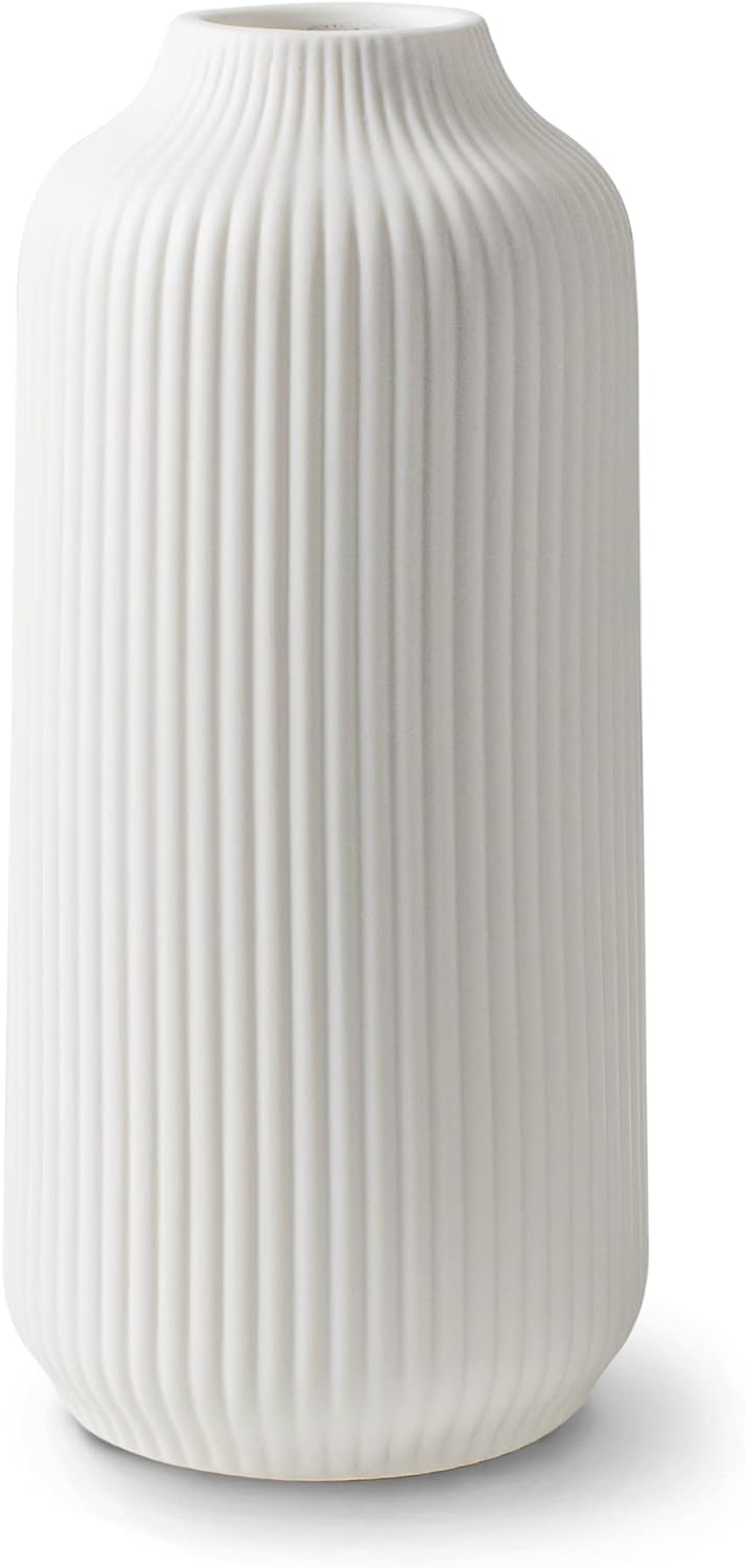 flature Ceramic Vase in Nordic Style, Decovase Large for Pampas Grass as Boho Deco, Vase White Matt 10 inch for Flowers, Scandinavian Design Home Decoration for Fresh Flowers, Dried Flowers (Size L)
