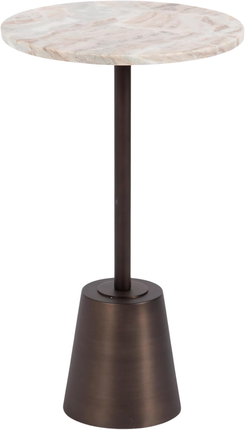 Kate and Laurel Tira Round Marble Side Table, 14 x 14 x 24, Brown Marble and Bronze, Decorative Pedestal End Table for Use as a Bedroom Nightstand or Living Room Plant Stand Table