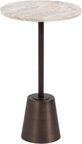 Kate and Laurel Tira Round Marble Side Table, 14 x 14 x 24, Brown Marble and Bronze, Decorative Pedestal End Table for Use as a Bedroom Nightstand or Living Room Plant Stand Table
