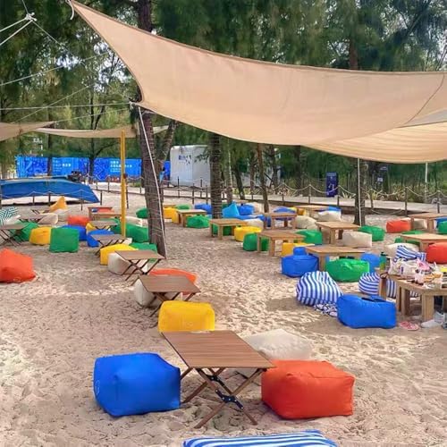 SXBCyan Waterproof Square Pouf Ottoman Cover Footstool Without Filler Outdoor Beach Garden Beanbag Pouf Puff Salon Floor Seat Futon Stool Bench (Color : Navy Blue, Size : S-30x30x20cm-cover)