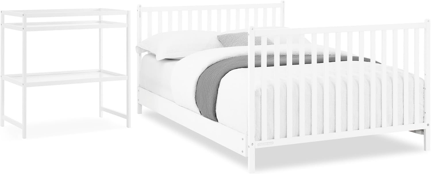 Delta Children Ruby 6-in-1 Convertible Crib & Changing Table 2-Piece Set - Greenguard Gold Certified, Bianca White