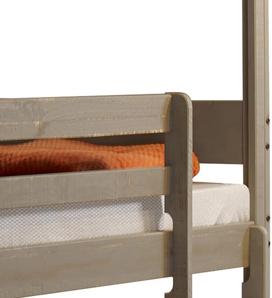 Rustic Grey Twin Over Twin Bunk Bed with Built in Ladder