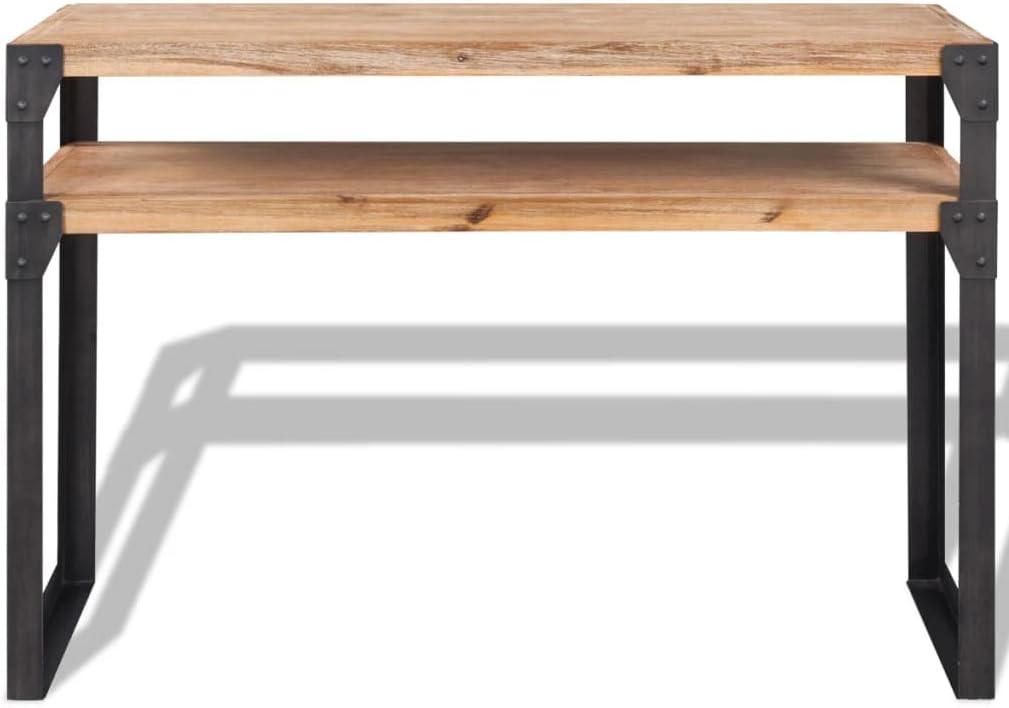 Rustic Brown Black Console Table for Living Room, Compact Side Table 15.7 Inch Width, Solid Acacia Wood Console Brown and Black with Steel Frame
