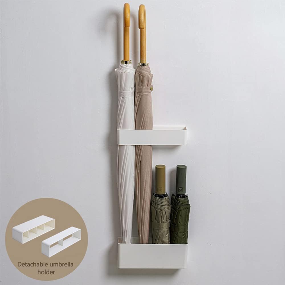 Umbrella Stand Holder Indoor, Umbrella Wall Mount Holder, Umbrellas Holder Rack No Punching Required Storage Rack for Home Indoor (COLOR:White)