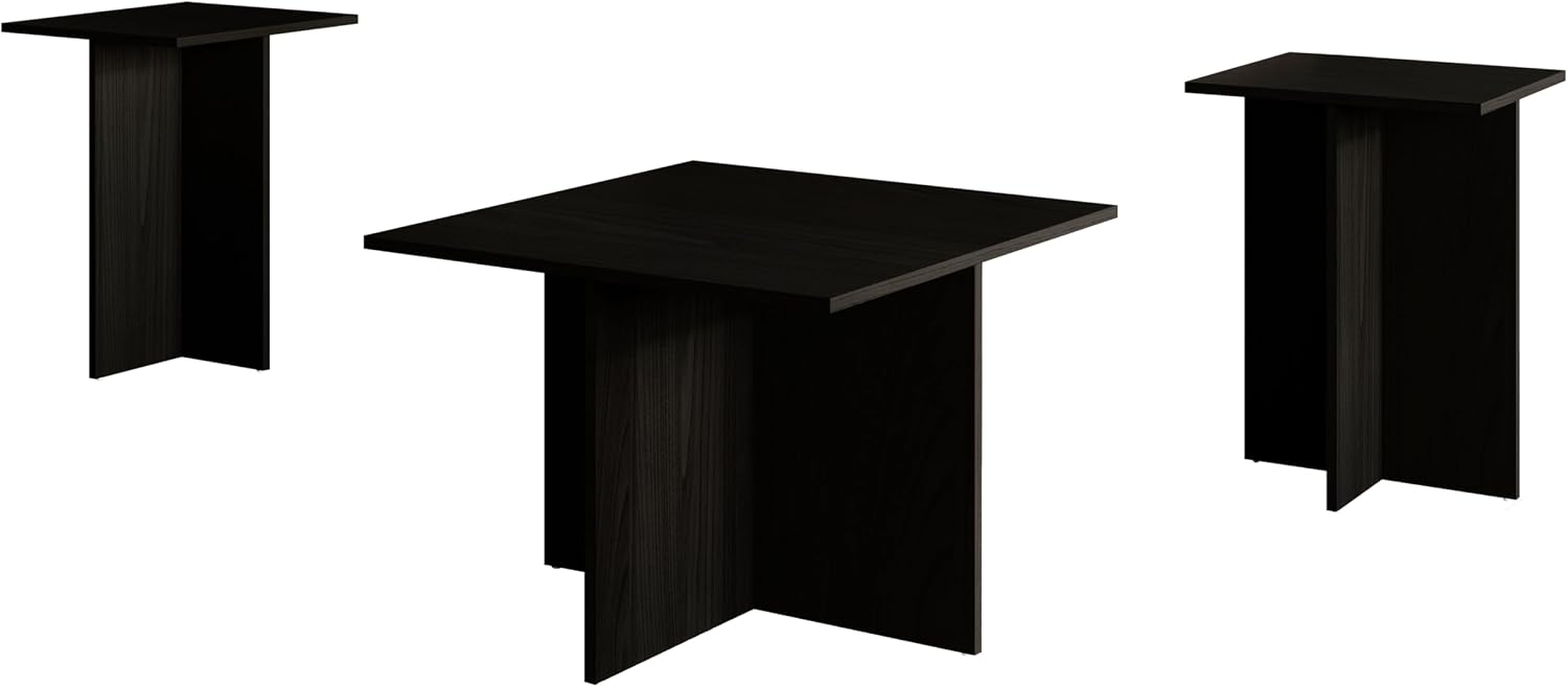 HOME DESIGN Joliet 3 Piece Coffee Table Set 23.6 Inches with Plank-Style Tops, Modern Living Room Furniture, Durable Wood Look, Black